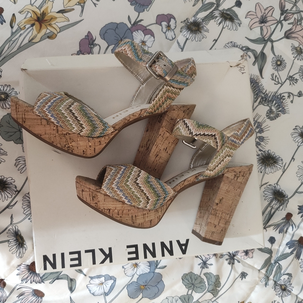 Anne Klein Zigzag Pattern Cork Platform Sandals - image 2